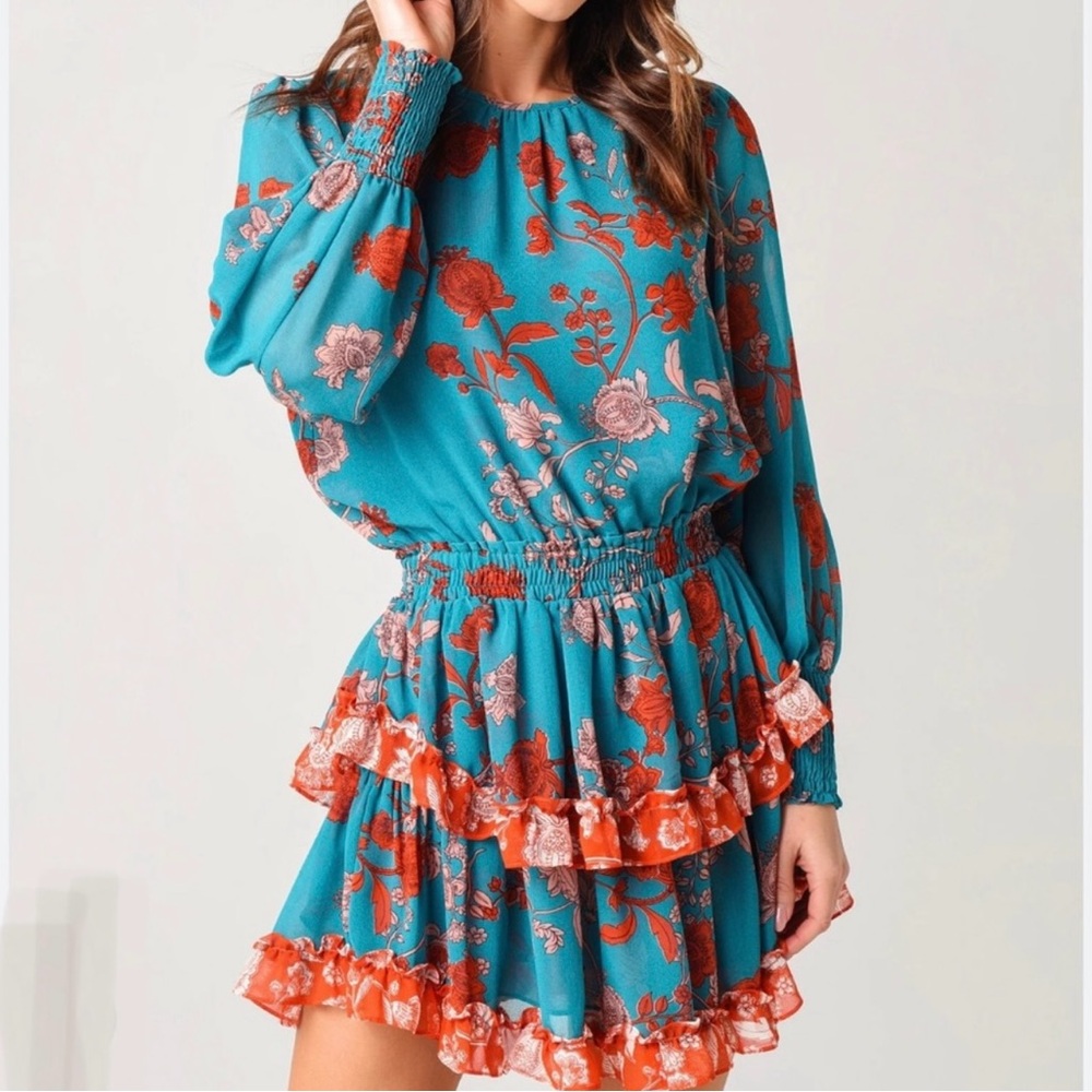 Orig $344 
MISA Los Angeles Camilla dress in teal paisley combo - Size XS